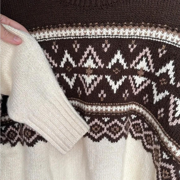 American Eagle Outfitters Brown and Cream Fair Isle Crew Neck Sweater - Picture 4 of 8